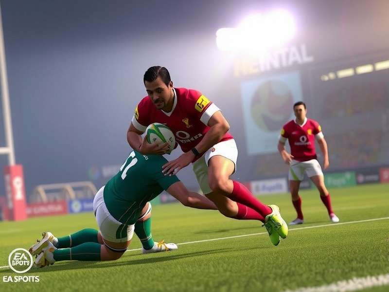 EA Sports Rugby India Tour gameplay showing a tackle with EA Sports Rugby India Tour watermark